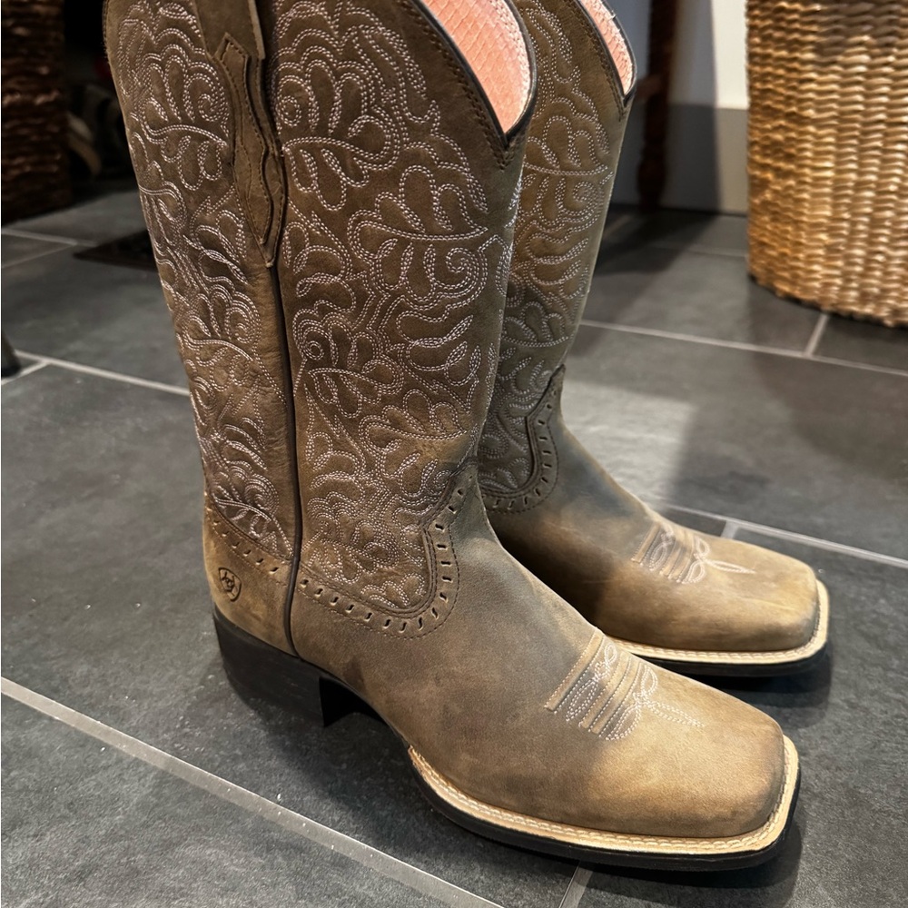 Ariat Tan Western Boots with Pink Accents